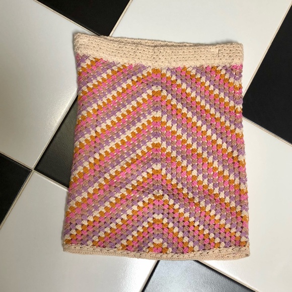 Forever 21 F21 Crochet Multicolor Pastel Knit Skirt Pink Cream Purple Orange Med - Picture 2 of 9